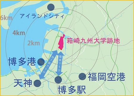 九大箱崎キャンパス跡地の位置を示すイメージ図