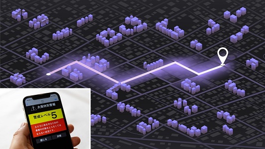 地図上に避難経路を示すデータのイメージ